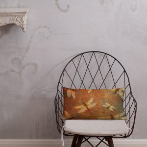 Double Sided Orange and Green Dragonfly Lumbar Pillow 20x12