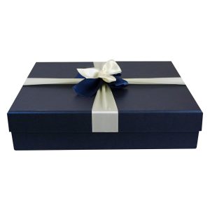 Single Rectangle Rigid Gift Box with Lid, Brown Interior & Satin Ribbon