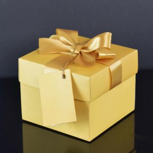 Golden Gift Box: Personalized Label, Elegant Ribbon